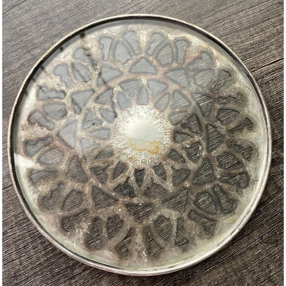 Vintage Raimond #254 Silverplate Glass Round Trivet Hot Plate 6" Diameter Spain - Picture 4 of 7